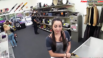 A Seductive Woman Performs Oral Sex At A Pawn Shop Counter